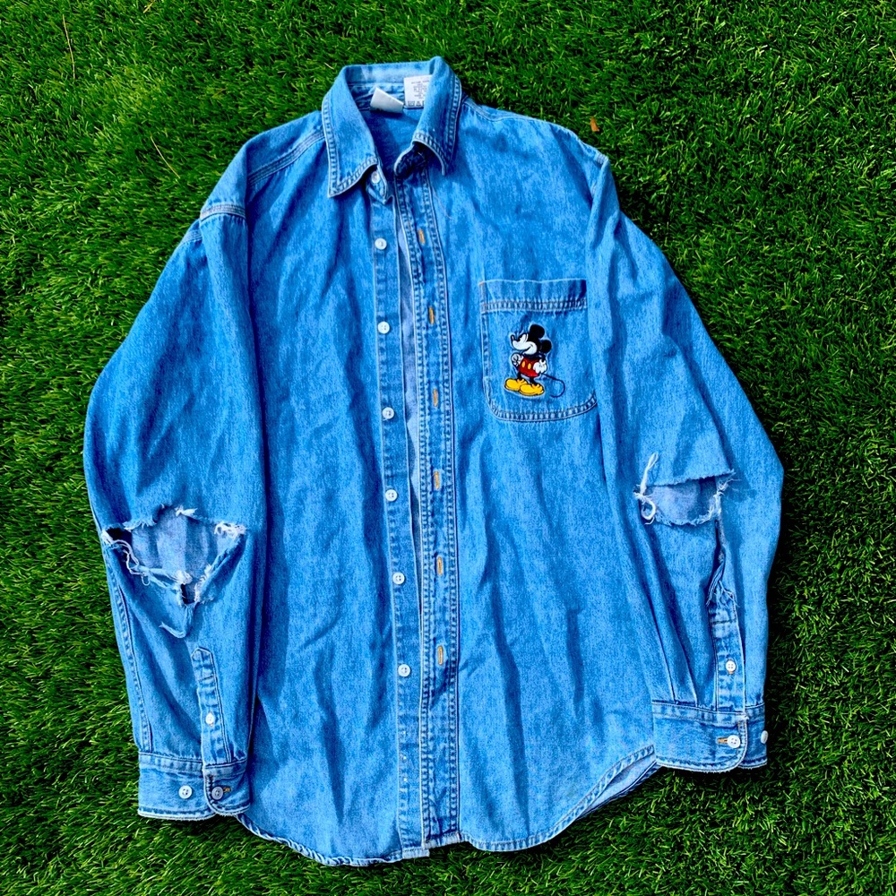 Blue Mickey Ripped Jean Jacket